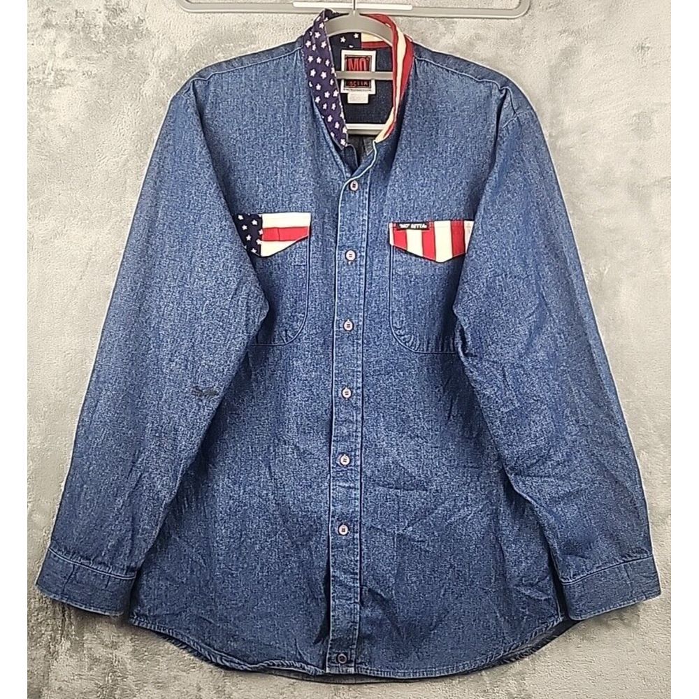 Mo Betta Mens‎ Button Shirt 16x35 Patriot US Flag Western Cowboy USA Vintage Y2k